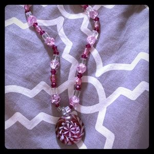 Handmade pink beaded necklace
